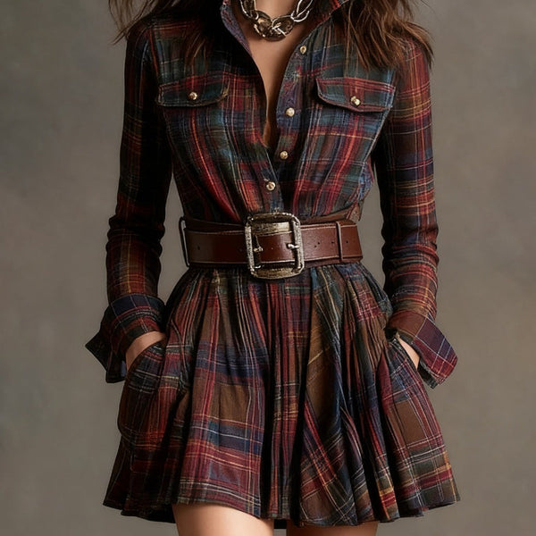 Abito corto vintage con risvolti e quadri