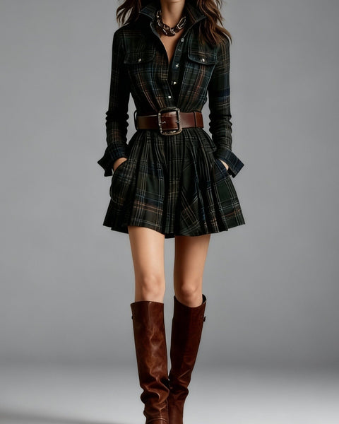 Abito corto vintage con risvolti e quadri