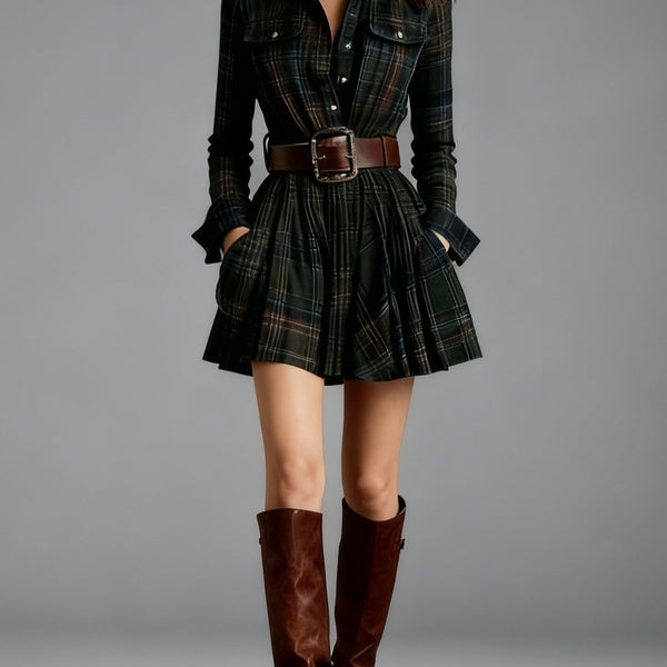 Abito corto vintage con risvolti e quadri