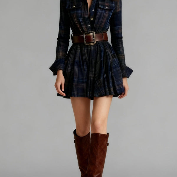 Abito corto vintage con risvolti e quadri