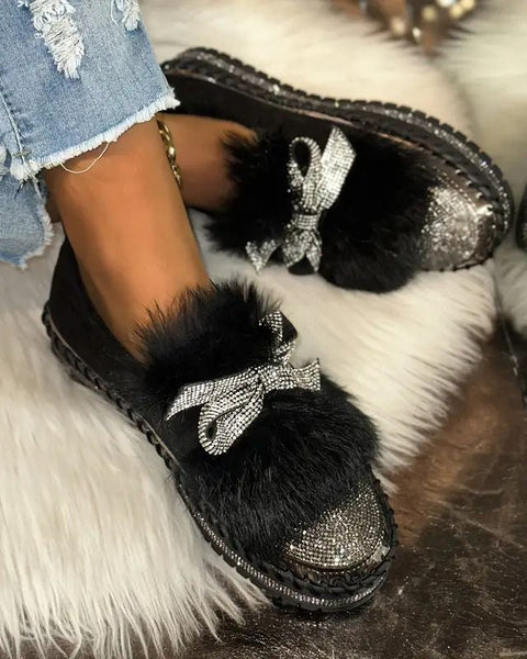 Mocassini comfort con fiocco in cristallo