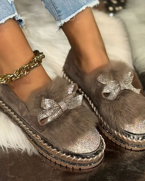 Mocassini comfort con fiocco in cristallo