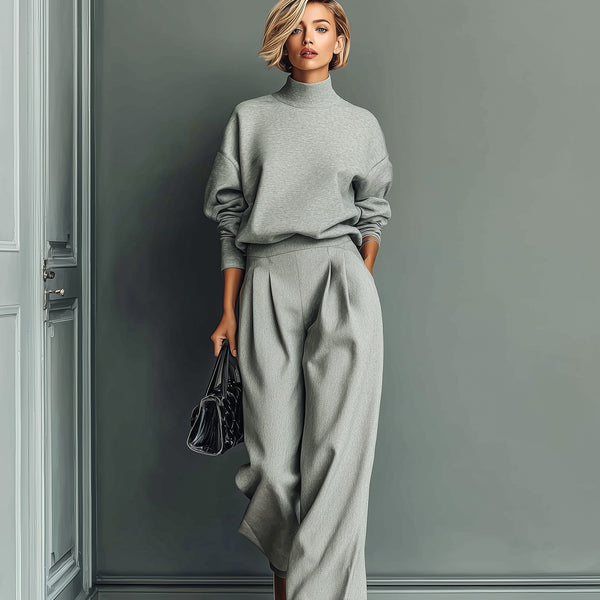 Completo pantalone largo e felpa grigio melange